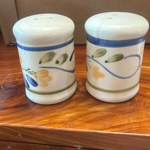 Vintage Floral Stoneware Salt and Pepper Set